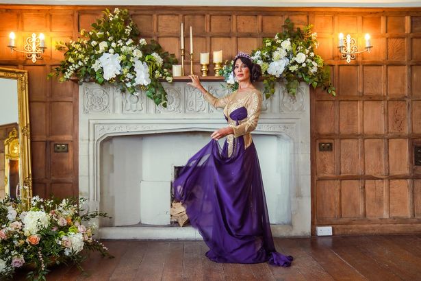 Lympne Castle owner Ann Kaplan Mulholland in a purple dress